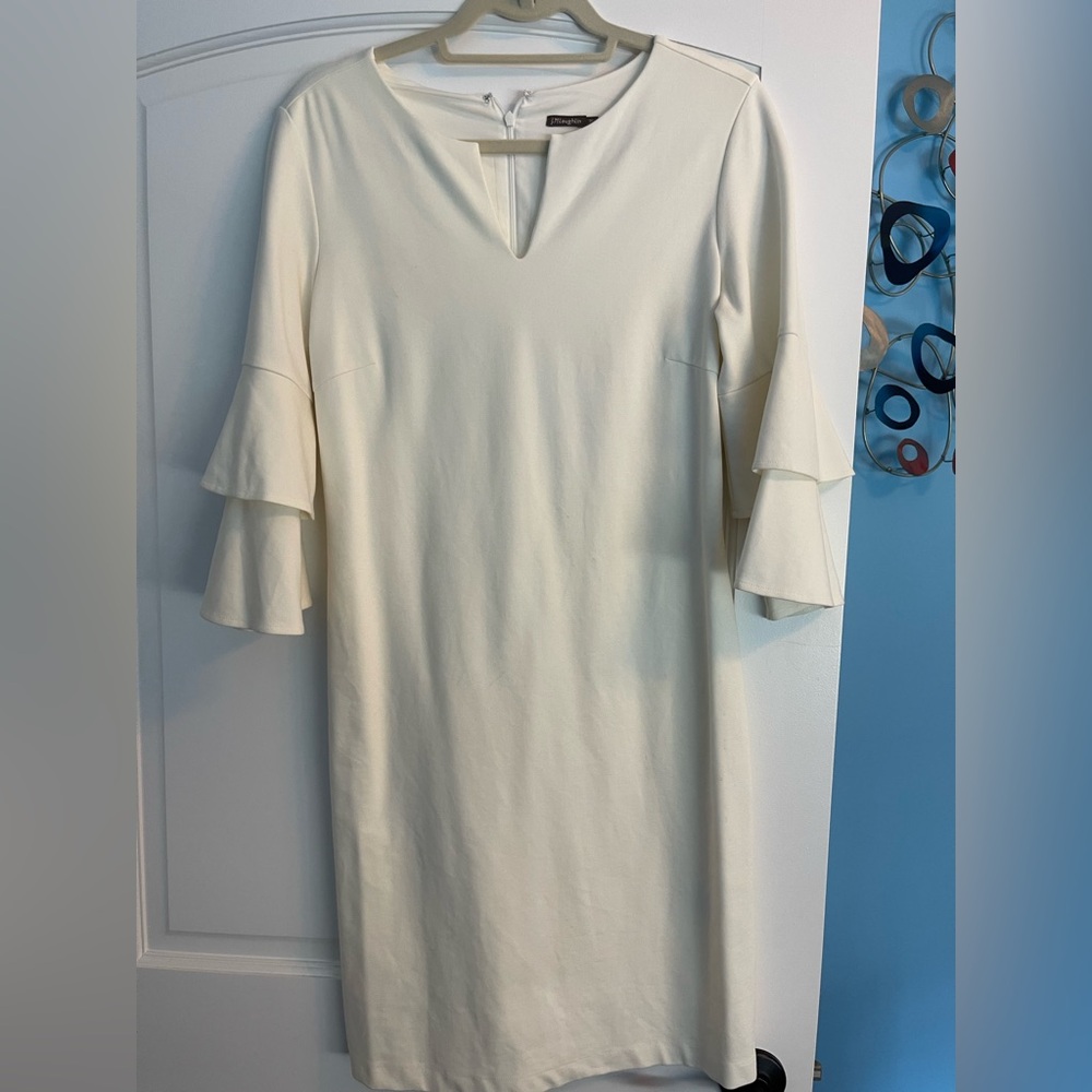 J. McLaughlin ivory dress with ruffle bell sleeves